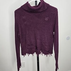 Women's Purple Distressed Sweater